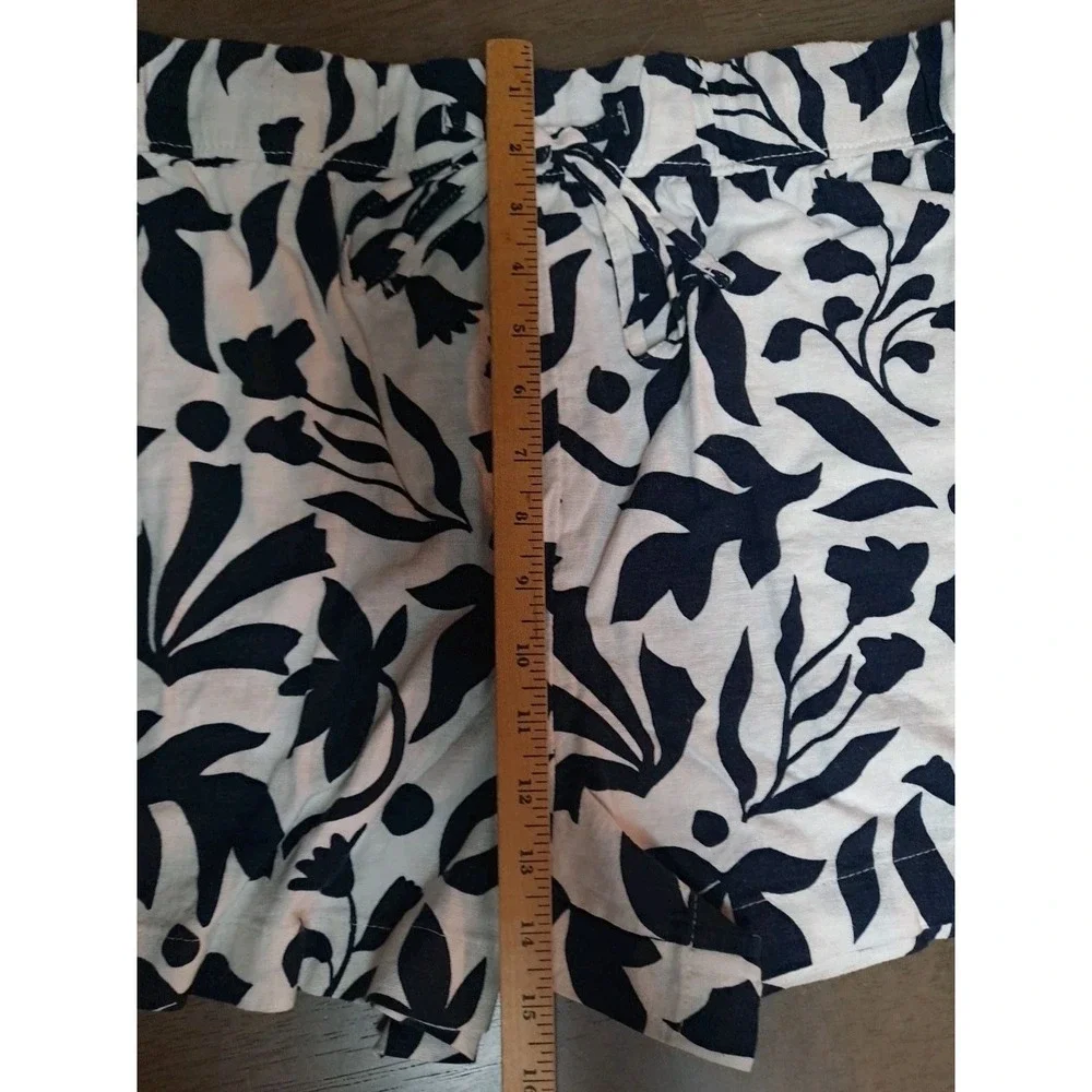 NWT Time‎ & Tru Womens Linen Shorts Dark Navy & White Botanical Size XL (16-18)